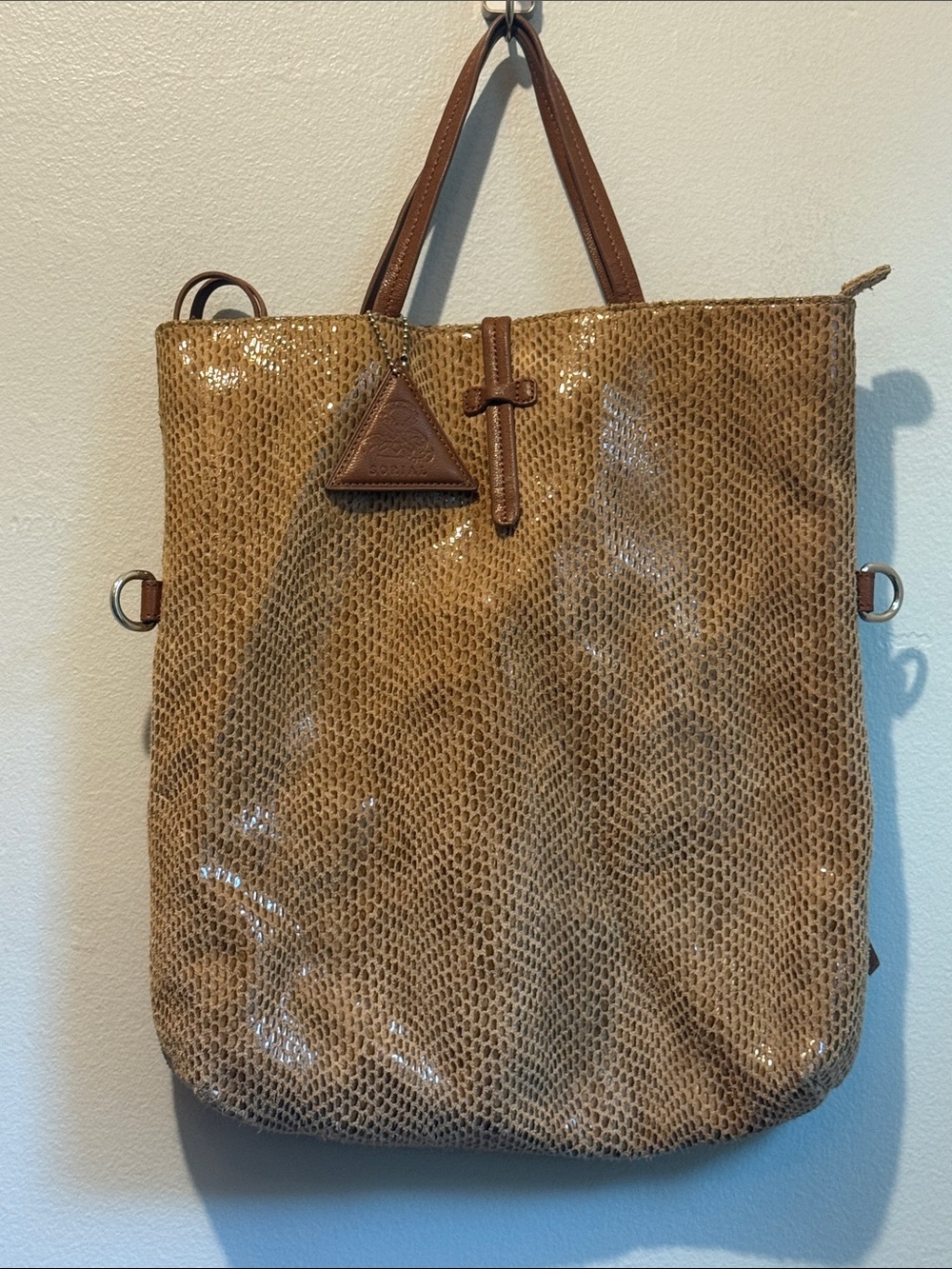 Sorial Leather Snake Texture Tote Tan Brown